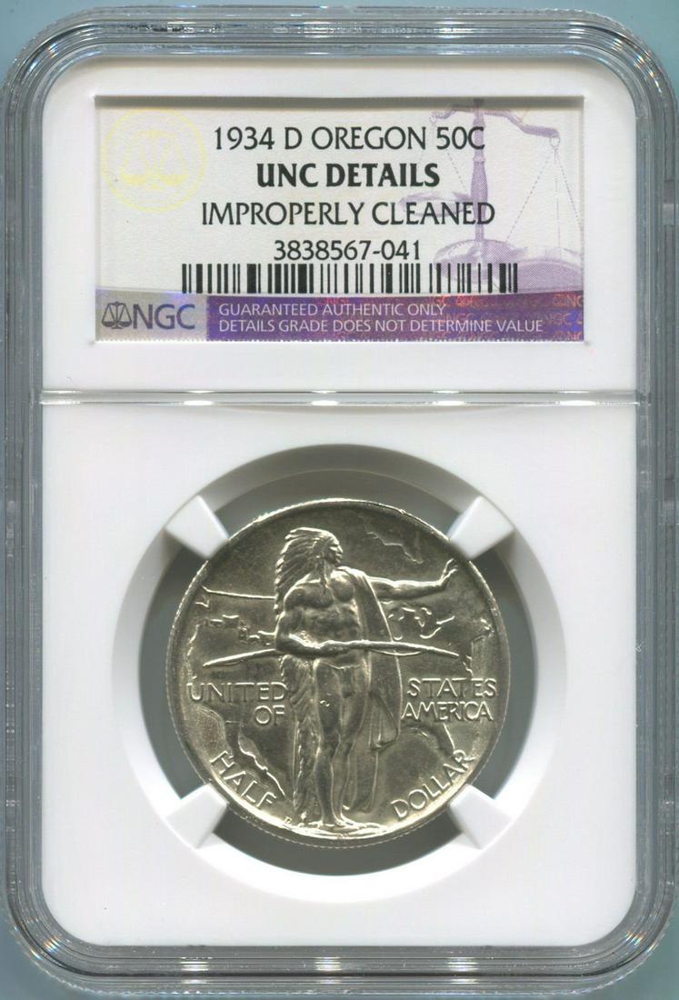 1934 D Oregon Commemorative Half Dollar. NGC Unc: This item qualifies for FREE DOMESTIC SHIPPING to customers in the USA 1934 D Oregon Commemorative Half Dollar NGC Unc Details (Improperly Cleaned) Please see high resolution images The MYNT Guarantee