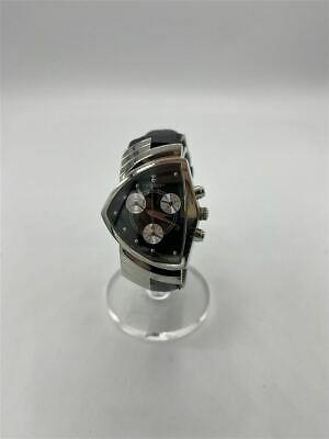 Authentic HAMILTON H244121 Chronograph Ventura: This item qualifies for FREE DOMESTIC SHIPPING to customers in the USA Brand: HAMILTON Color: Black Material / Fabric: Leather Actual size: Watch: Case length: 3.5 / Case width: 3.5 / Dial length: 3.5
