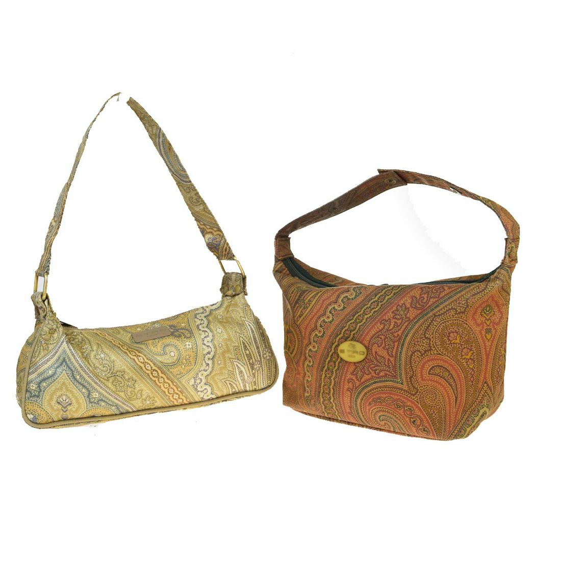 Authentic Etro 2-piece Set Nylon Shoulder Bag Brown: Brand: Etro Model: 2-piece set Type: Shoulder bag Accessories: None Condition: Used (acceptable) Material: Nylon Color: Brown Serial Number on Body: None Damage Ranking: Overall outside ,Stickiness ,M