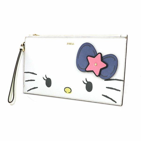 Authentic Furla Hello Kitty Collaboration White Leather: Brand: Furla Model: Wallet pouch clutch bag Type: Clutch bag Gender: Women Accessories: None Condition: Used (good) Material: Leather Color: White Size (HxWxD): 13.5cm x 24.5cm x 1cm / 5.31'' x 9.64''