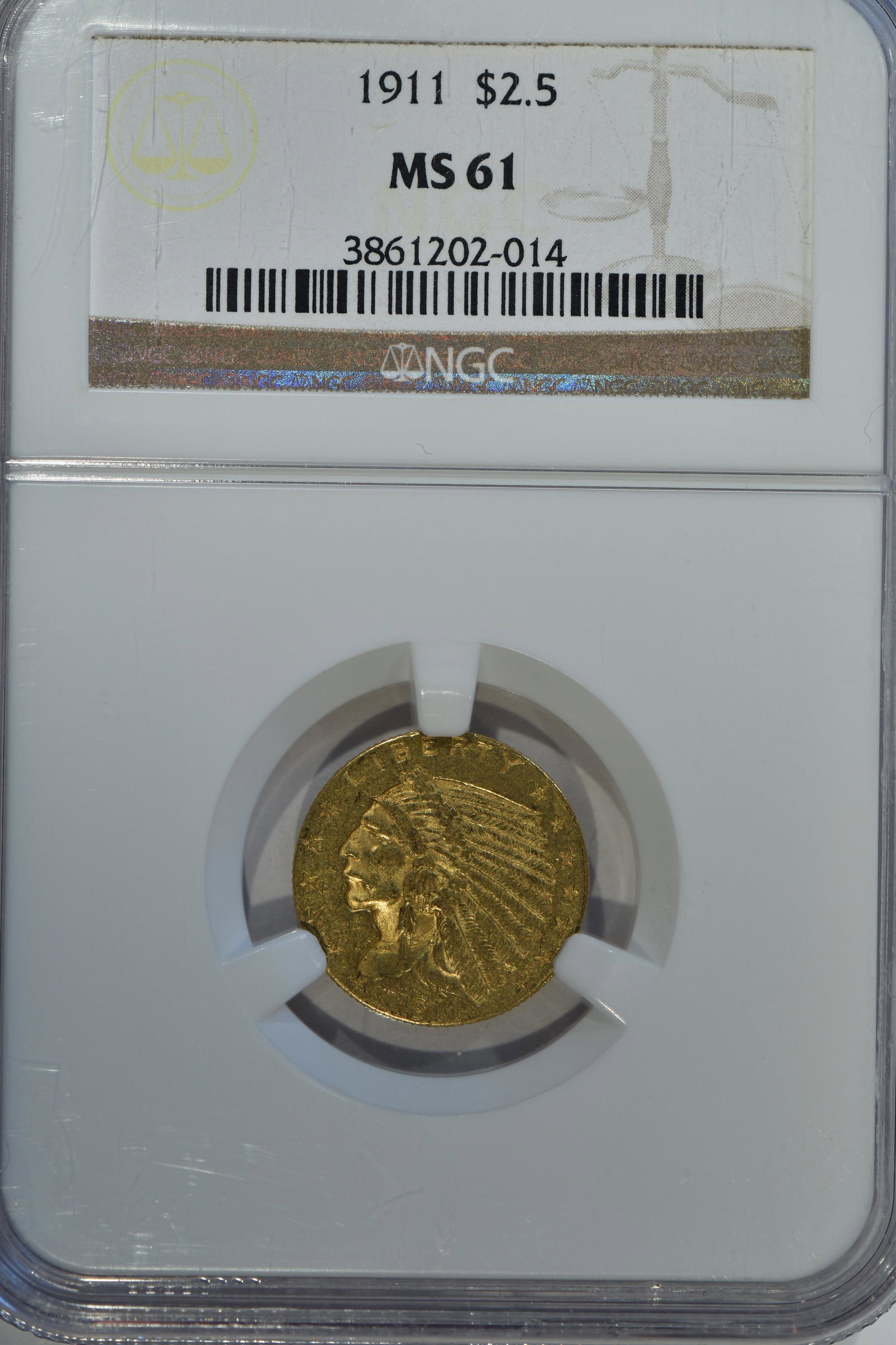 $2.5 Indian MS61: This item qualifies for FREE DOMESTIC SHIPPING to customers in the USA Grade: MS61 $2.5 Indian Head dates range from 1908-1929 Designer Bela Lyon Pratt; weight 4.18 grams; composition .900 gold .100 c