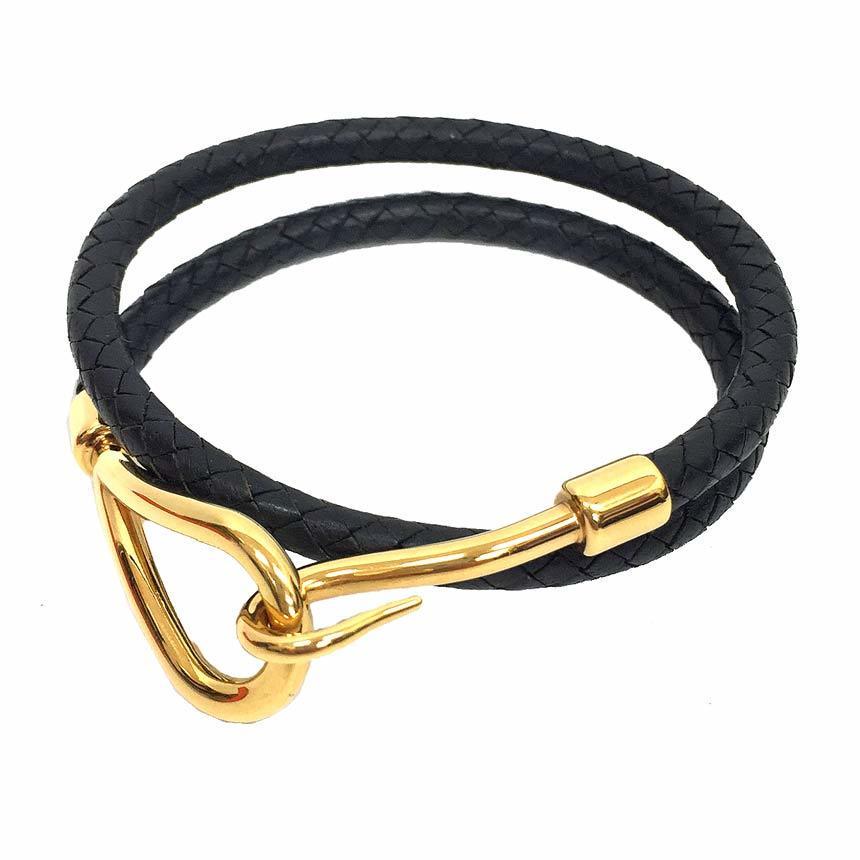 Authentic Hermes Jumbo Choker Double Bracelet Braided: This item qualifies for FREE DOMESTIC SHIPPING to customers in the USA Brand: Hermes Gender: Unisex Accessories: Box Condition: Used (very good) Material: Leather Color: Black Total Length: 38cm / 14.
