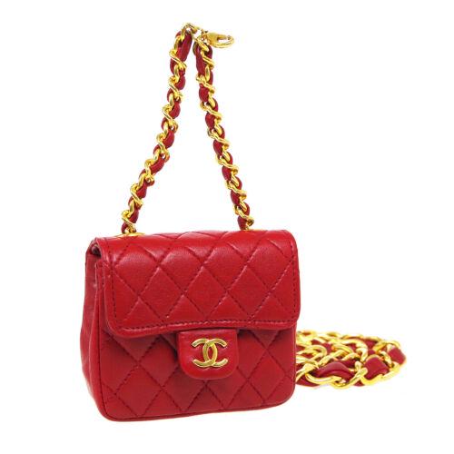 Authentic CHANEL Classic Flap Micro Bum Belt Bag: This item qualifies for FREE DOMESTIC SHIPPING to customers in the USA Size: Mini Features: Detachable Belt Charm Chain Strap Outer Pockets Accents: Quilted Color: Red Model: Bum Bag MPN: Does Not App