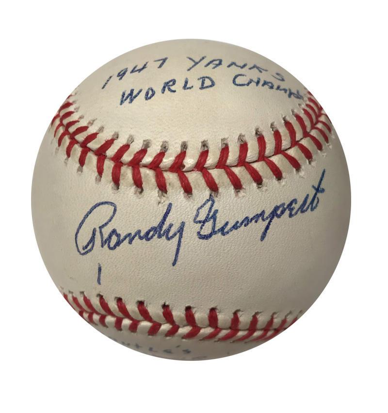 Randy Gumpert Mantle HR Inscribed Single Signed: This item qualifies for FREE DOMESTIC SHIPPING to customers in the USA Randy Gumpert Mantle HR Inscribed Single Signed Baseball PSA. Randy Gumpert was a pitcher and World Series champion for the New Y