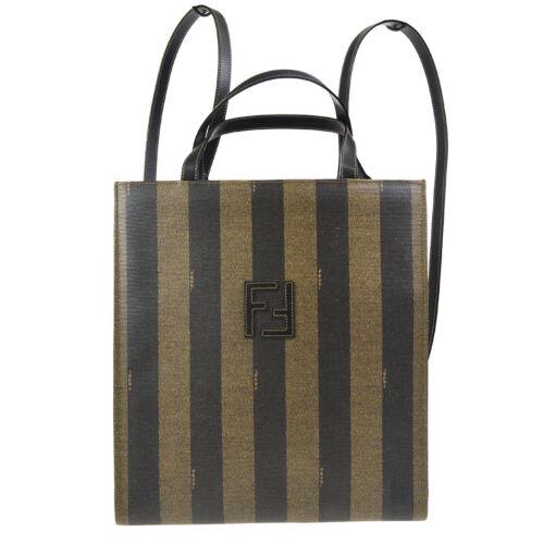 Authentic FENDI Pequin Pattern 3way Backpack Hand Bag: This item qualifies for FREE DOMESTIC SHIPPING to customers in the USA Size: Medium Features: 3way Bag Detachable Strap Inner Pockets Accents: Logo Color: Brown Black Model: 3way Bag MPN: Does Not App