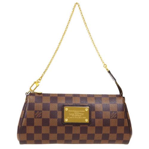 Authentic LOUIS VUITTON EVA 2WAY CHAIN HAND BAG POUCH: This item qualifies for FREE DOMESTIC SHIPPING to customers in the USA Size: Medium Features: Chain Strap Detachable Strap Accents: Logo Color: Brown Model: Damier Year Manufactured: 2010-2019 Country