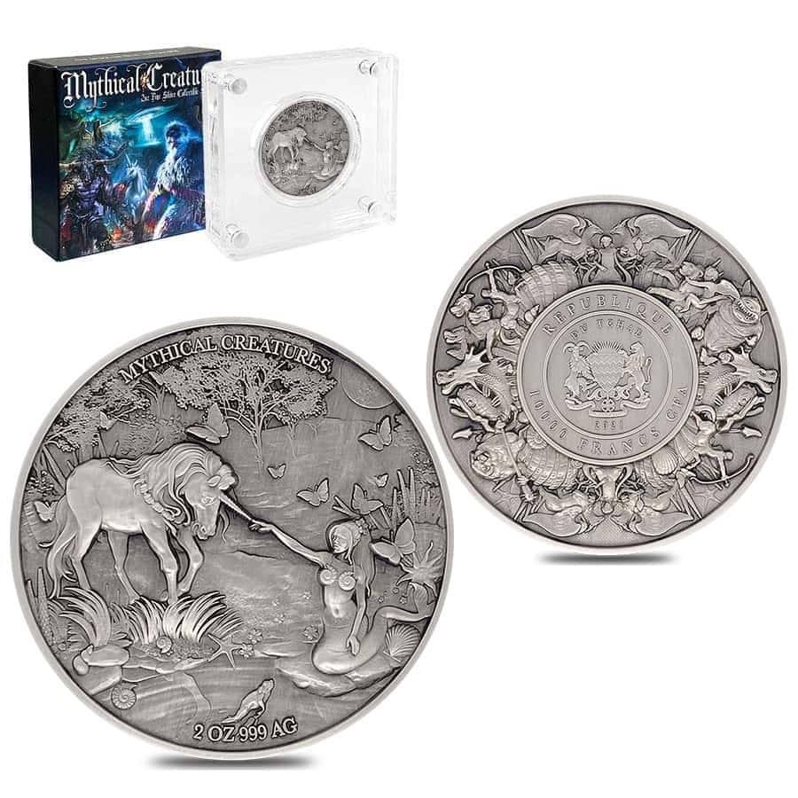 2021 Chad 2 oz Silver Mermaid & Unicorn - Mythical: This item qualifies for FREE DOMESTIC SHIPPING to customers in the USA You are bidding on the total lot which includes 1 of the following item: 2021 Chad 2 oz Silver Mermaid & Unicorn - Mythical Creat