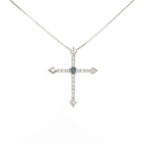 Authentic K18 White Gold Cross Alexandrite necklace: This item qualifies for FREE DOMESTIC SHIPPING to customers in the USA Material: K18WG Stone: Diamond 0.24ct Gender: Ladies ActualSize: imate size of pendant (Height x Width) : 27.1mm x 22.3mm Size: 4