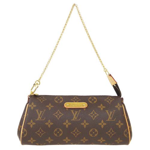 Authentic LOUIS VUITTON EVA 2WAY CHAIN HAND BAG POUCH: This item qualifies for FREE DOMESTIC SHIPPING to customers in the USA Size: Medium Features: Monogram Chain Strap Detachable Strap Accents: Logo Color: Brown Model: Monogram Year Manufactured: 2000-2