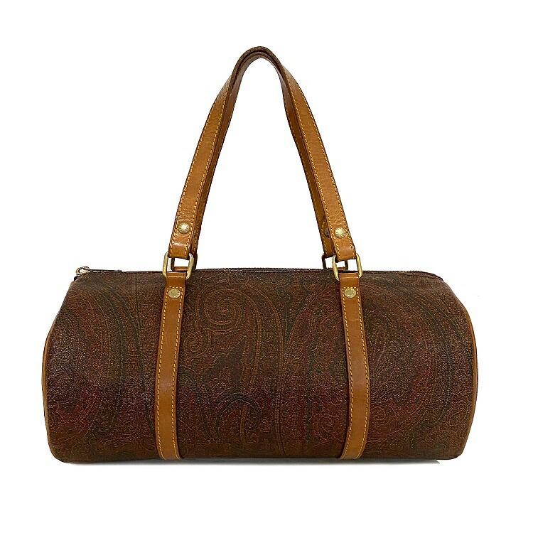 Authentic Etro Mini Boston Bag Brown PVC Leather Ladies: This item qualifies for FREE DOMESTIC SHIPPING to customers in the USA Brand: Etro Model: Mini Boston bag Type: Boston bag, Handbag, Tote bag Material: PVC Color: Brown Size (HxWxD): 14cm x 30cm x 14c