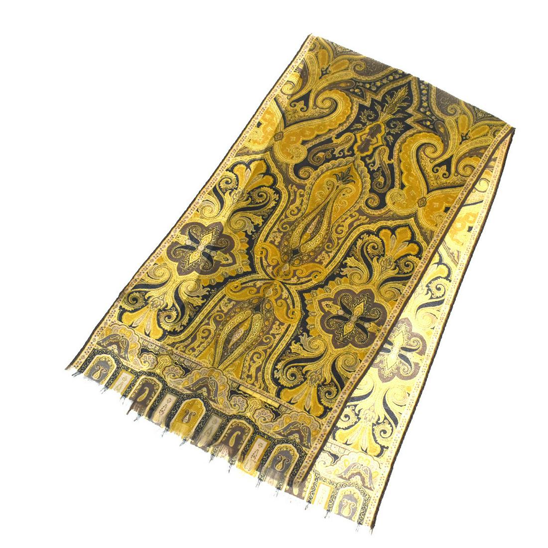 Authentic Etro Silk Wool Scarf Khaki: This item qualifies for FREE DOMESTIC SHIPPING to customers in the USA Brand: Etro Type: Scarf Material: Silk ,30% ,Wool ,70% Color: Khaki Condition: Used (good) Damage Ranking: Edge ,Loose threads ,S