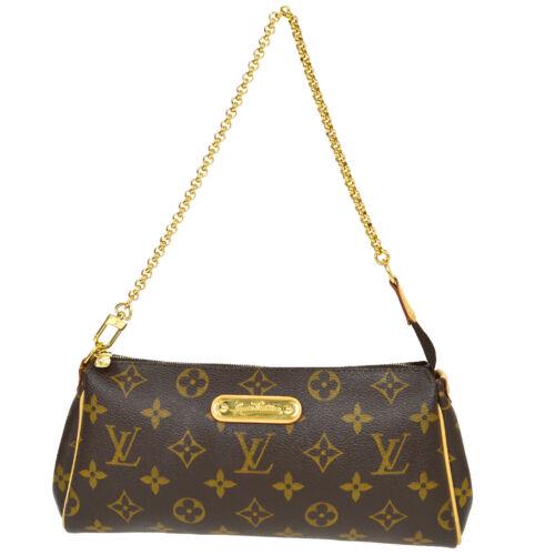 Authentic LOUIS VUITTON EVA 2WAY CHAIN HAND BAG POUCH: This item qualifies for FREE DOMESTIC SHIPPING to customers in the USA Size: Medium Features: Monogram Chain Strap Detachable Strap Accents: Logo Color: Brown Model: Monogram Year Manufactured: 2000-2
