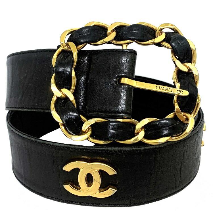 Authentic Chanel Waist Belt Black Gold Coco Mark Chain: This item qualifies for FREE DOMESTIC SHIPPING to customers in the USA Brand: Chanel Type: Standard belt Color: Black, Gold Condition: Used (good) Damage Ranking: Overall ,Crease ,- ,Buckle ,Coating p