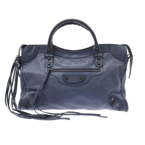 Authentic BALENCIAGA The City 2WAY Bag Navy 115748 Hand: This item qualifies for FREE DOMESTIC SHIPPING to customers in the USA Brand: BALENCIAGA Bag Depth: 13cm Style: Hand Bag Bag Length: 37.5cm Material: Leather embossed Department: Ladies Color: Navy Ty