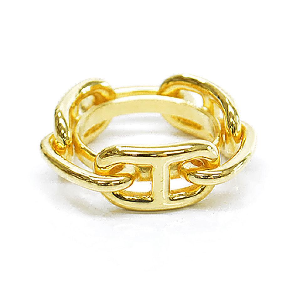 Authentic Hermes Scarf Ring Chene Dunkle Gold Ladies: This item qualifies for FREE DOMESTIC SHIPPING to customers in the USA Brand: Hermes Type: Scarf ring Condition: Used (very good) Weight: 11g / 0.38oz. Color: Gold Size (HxWxD): 2.8cm x 1cm / 1.1'' x 