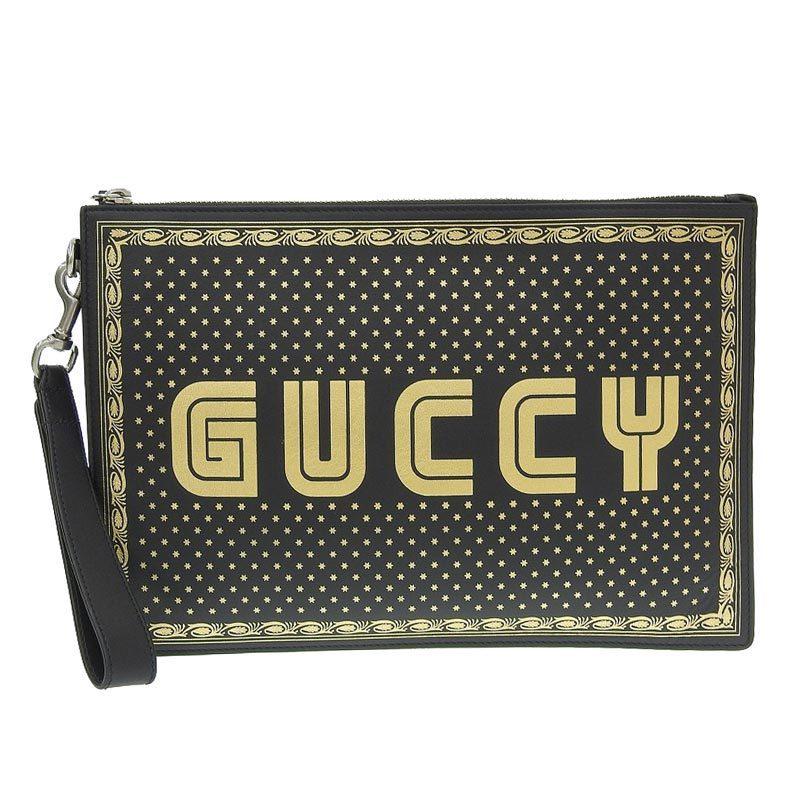 Authentic Gucci Clutch Bag Leather Black x Gold Sega: This item qualifies for FREE DOMESTIC SHIPPING to customers in the USA Brand: Gucci Type: Clutch bag Condition: Used (very good) Color: Black, Gold Material: Leather Damage Ranking: Overall outside ,C