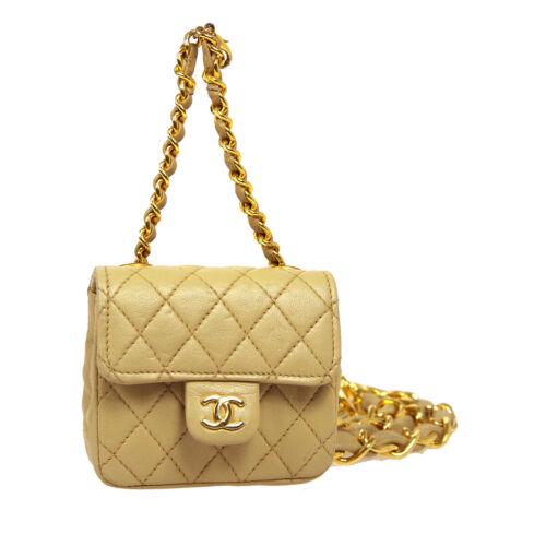 Authentic CHANEL Classic Flap Micro Bum Belt Bag Purse: This item qualifies for FREE DOMESTIC SHIPPING to customers in the USA Size: Mini Features: Detachable Belt Charm Chain Strap Outer Pockets Accents: Quilted Color: Beige Model: Bum Bag Country/Region