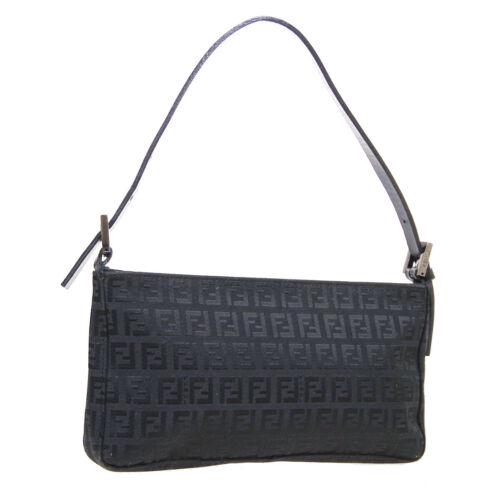 Authentic FENDI Zucchino Logos Hand Bag Purse Black: This item qualifies for FREE DOMESTIC SHIPPING to customers in the USA Size: Medium Bag Height: 5.1 Color: Black Product Line: Zucchino Accents: Logo Occasion: Casual Model: Hand Bag Material: Canvas 