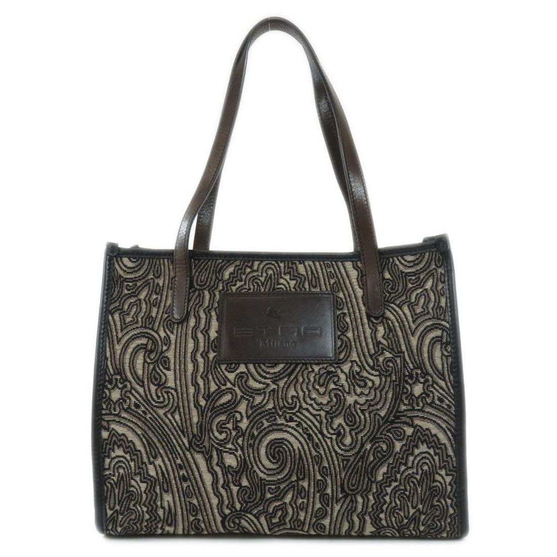Authentic Etro Paisley Pattern Tote Bag Canvas /: This item qualifies for FREE DOMESTIC SHIPPING to customers in the USA Brand: Etro Type: Tote bag Gender: Women Condition: Used (very good) Color: Brown Material: Canvas ,Leather Damage Ranking: Handl