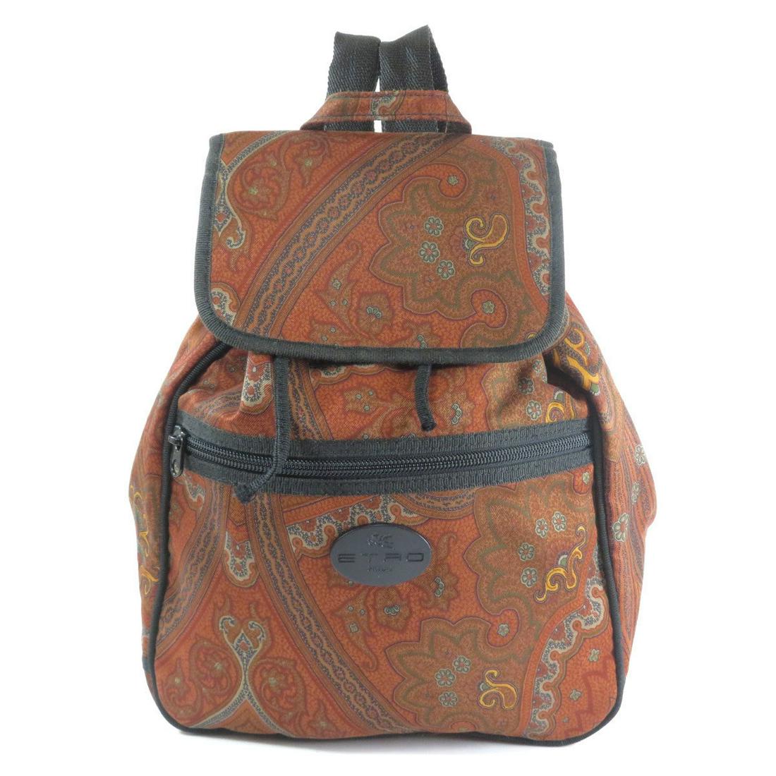 Authentic Etro Paisley Backpack Daypack Nylon Ladies: This item qualifies for FREE DOMESTIC SHIPPING to customers in the USA Brand: Etro Type: Daypack Gender: Women Condition: Used (very good) Color: Brown Material: Nylon Damage Ranking: Strap ,Dirt ,- S