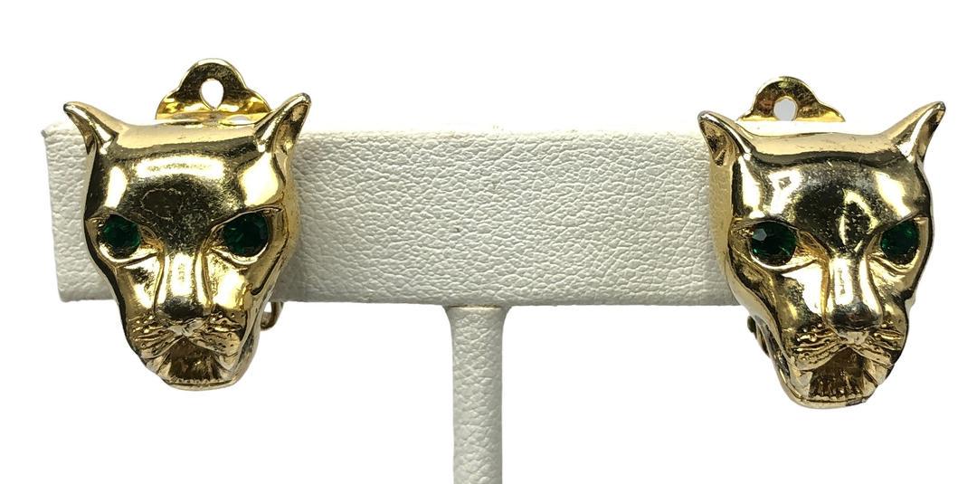Authentic 16 Givenchy Panther Head Earrings: This item qualifies for FREE DOMESTIC SHIPPING to customers in the USA Brand: Givenchy Style: Stud Hallmark:: Fastening: Clip On Category: Earrings Materials: Size: Other Remarks: Green rhinestone eye