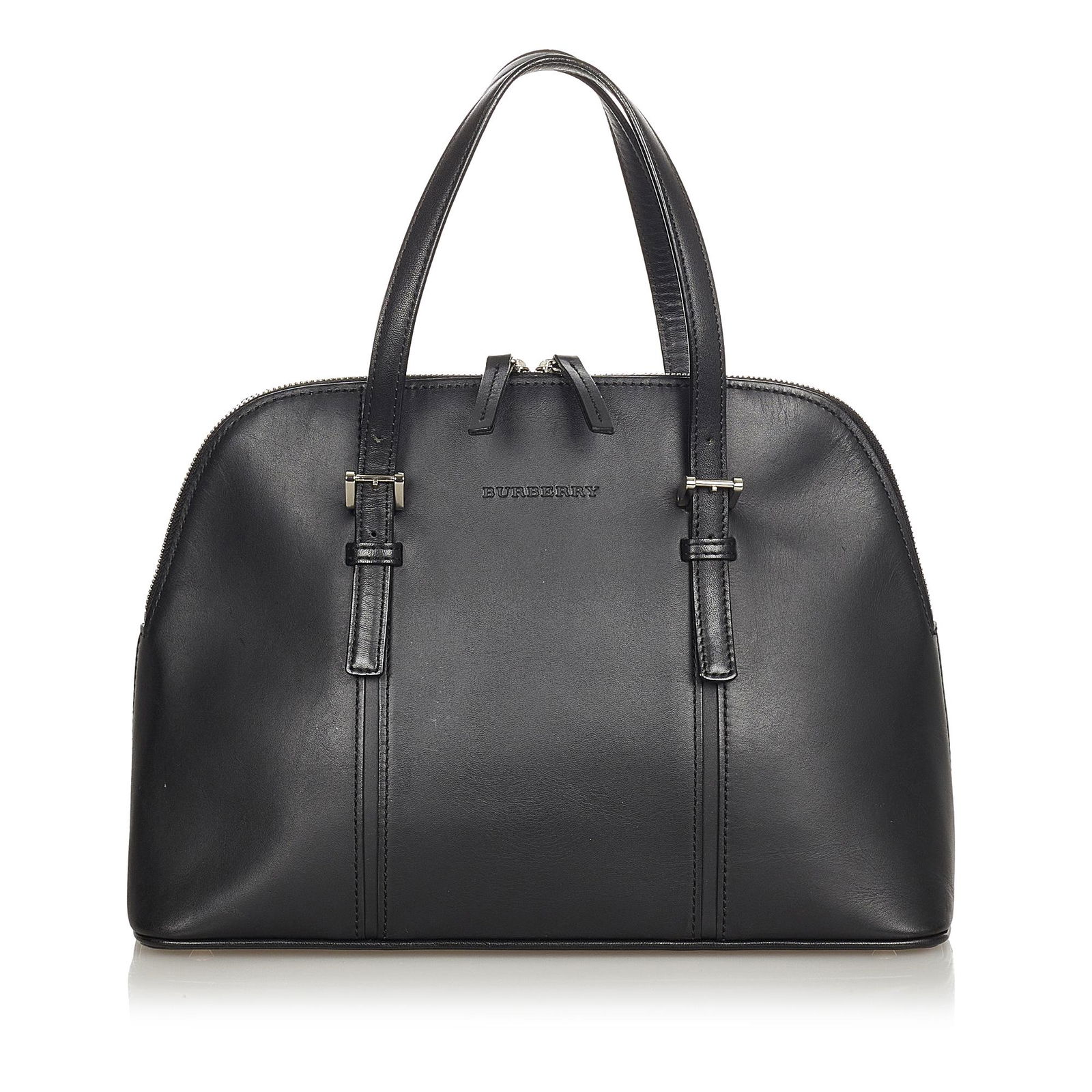 Burberry Leather Handbag: Burberry Leather Handbag This handbag features a leather body flat leather handles a top zip closure and interior zip and slip compartments. Brand: Burberry Model: Leather Handbag Origin: United Kingd