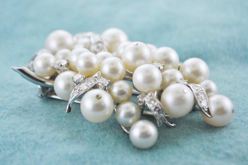 David Webb Diamond Brooch with Pearls Intricate Design: David Webb Diamond Brooch with Pearls Intricate Design in 18 Karat White Gold - $25K VALUE The MYNT Guarantee: All items in this auction are guaranteed authentic and come with a 100% money-back guaran