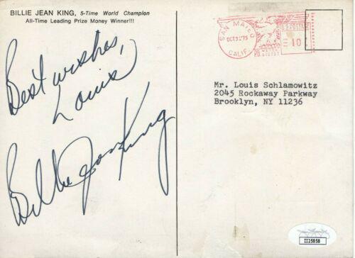 Billie Jean King Signed Autographed Large Postcard: Billie Jean King Signed Autographed Large Postcard Tennis Legend JSA Product: Large Postcard Player: Billie Jean King Sport: Tennis Autograph Authentication: James Spence (JSA) Original/Reprint: Origi