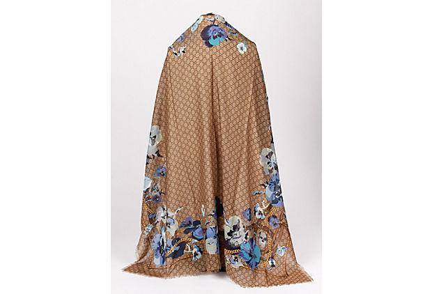 Authentic Gucci new monogram blue flower shawl: Gucci new monogram blue flower shawl Condition: New Era: Contemporary; 2000s Dimensions: 52" L x 52" W Materials: wool Color: brown blue Gucci brand new with tag monogram blue flower shawl 100% wool 5