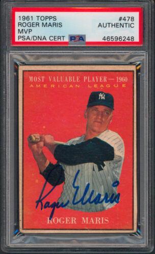 Yankees Roger Maris Signed 1961 Topps #478 Auto Card: Yankees Roger Maris Signed 1961 Topps #478 Auto Card PSA/DNA Card Manufacturer: Topps Player: Roger Maris Grade: Ungraded Team: New York Yankees Original/Reprint: Original Sport: Baseball Product: Box