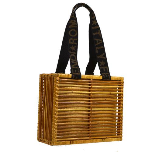 FENDI Logos Shoulder Tote Bag Brown Black Rattan: FENDI Logos Shoulder Tote Bag Brown Black Rattan Vintage Italy Size: Medium Country/Region of Manufacture: Italy Style: Shoulder Tote Bag Material: Rattan Bag Depth: 5.1 Bag Width: 12.2 Strap Drop: 11