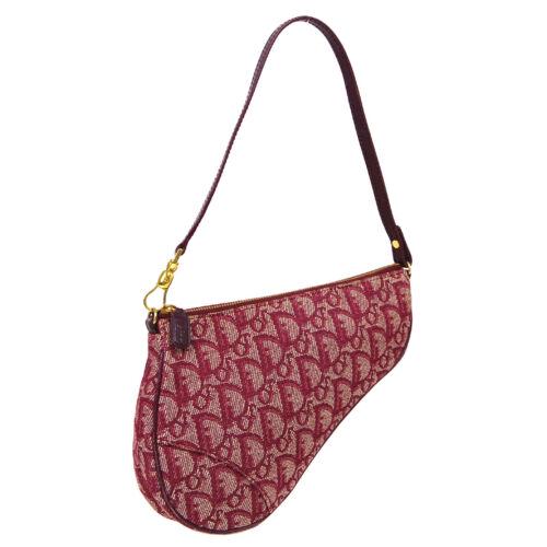 Christian Dior Trotter Saddle Hand Bag Pouch MC0073: Christian Dior Trotter Saddle Hand Bag Pouch MC0073 Purse Bordeaux Canvas Features: Detachable Strap Handle Style: Top Handle Department: Women Pattern: Trotter Lining Material: Nylon Bag Height: 5.9 