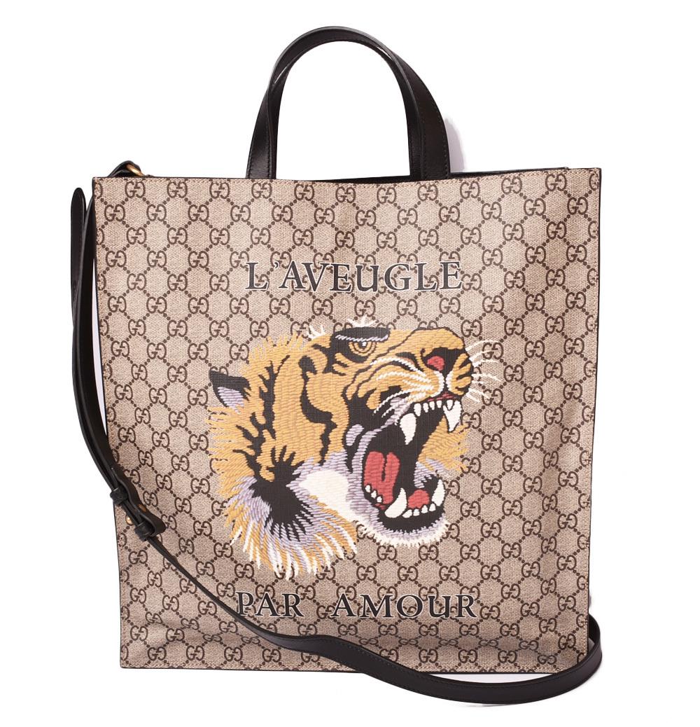 Gucci Tote Bag Shoulder Bengal Tiger GG Supreme Brown: Gucci Tote Bag Shoulder Bengal Tiger GG Supreme Brown Beige Black 450950Brand: Gucci Type: Shoulder bag, Tote bag Accessories: Dust bag, Shoulder strap Condition: Opened (never used) Material: GG Supr