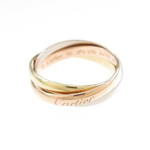 Cartier Trinity ring: Cartier Trinity ring Brand: Cartier Material: 750 Three color Gender: Ladies Size: 10.5 (JPN size) (50) Accessories: No Warranty Card ActualSize: W : 5.3mm estimation length of 1 pcs : 2.4mm The Mynt