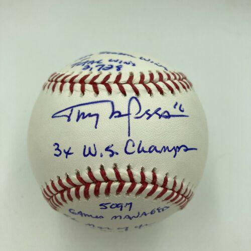 Tony LaRussa Signed Heavily Inscribed STAT Major League: Tony LaRussa Signed Heavily Inscribed STAT Major League Baseball JSA Product: Ball Sport: Baseball-MLB Autograph Authentication: James Spence Authentication (JSA) Original/Reprint: Original PLEASE NOT