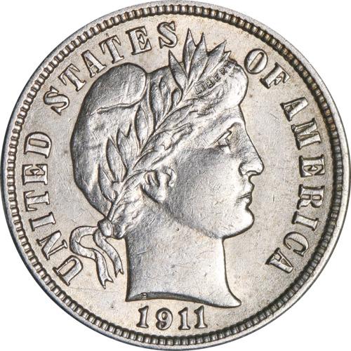 1911-P Barber Dime: 1911-P Barber Dime Certification: Uncertified Circulated/Uncirculated: Circulated Mint Location: Philadelphia Composition: Silver Year: 1911 The MYNT Guarantee: Photos descriptions and estimates were 