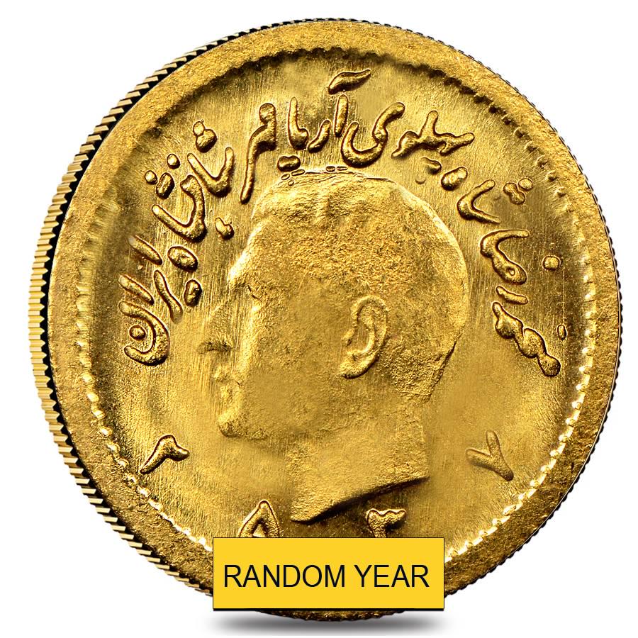 1/4 Pahlavi Gold Coin AU/BU .0589 oz AGW (Random Year): 1/4 Pahlavi Gold Coin AU/BU .0589 oz AGW (Random Year) 1/4 Pahlavi Gold Coin AU/BU .0589 oz AGW (Random Year) Ã‚ Diameter and thickness of coin may vary based on year of mintage. MYNT Auctions is o