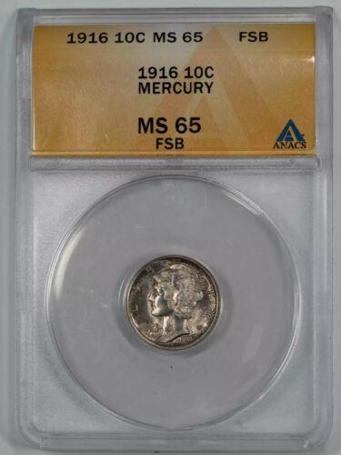 1916 MERCURY DIME 10C SILVER ANACS MS 65 FSB MINT STATE: 1916 MERCURY DIME 10C SILVER ANACS MS 65 FSB MINT STATE UNC - FULL BANDS Certification: ANACS Composition: Silver Grade: MS-65 Year: 1916 Circulated/Uncirculated: Uncirculated Strike Type: MS Mint Loc