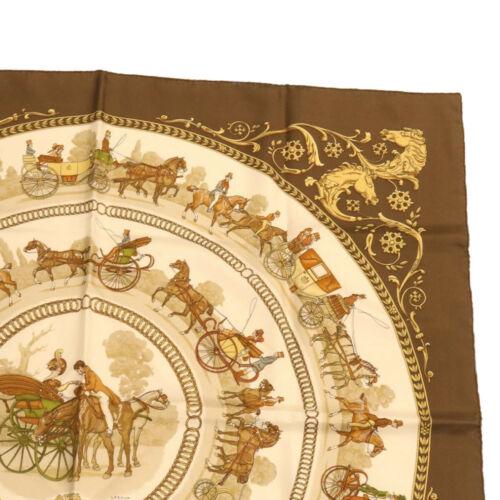 HERMES Carre90 Scarf ""La Promenade de Longchmps"" Silk: HERMES Carre90 Scarf ""La Promenade de Longchmps"" Silk Brown Brand: HERMES Style: Scarf Material: Silk Color: Brown Size: See Description Bag Height: 35.4inch(Approx) / 90cm(Approx) Bag Length: 35.4i