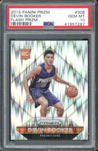 Suns Devin Booker 2015 Panini Prizm Flash #308 Rookie: Suns Devin Booker 2015 Panini Prizm Flash #308 Rookie Card Gem 10 PSA Graded: Yes Sport: Basketball-NBA Team: Phoenix Suns League: NBA Certification Number: 41957287 PRODUCT_COA: PSA PRODUCT_SIGNED_BY