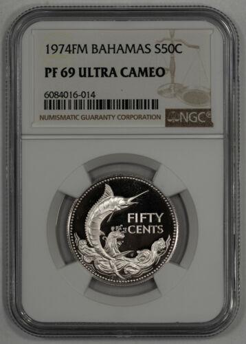 1974 FM PROOF BAHAMAS MARLIN S50C SILVER NGC CERT PF 69: 1974 FM PROOF BAHAMAS MARLIN S50C SILVER NGC CERT PF 69 ULTRA CAMEO Certification: NGC Composition: Silver Grade: PF-69 Year: 1974 Circulated/Uncirculated: Unknown Strike Type: PR Mint Location: FM Co