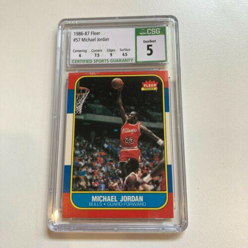 1986 Fleer Basketball #57 Michael Jordan Rookie Card RC: 1986 Fleer Basketball #57 Michael Jordan Rookie Card RC Graded CSG 5 Set: 1986 Fleer Season: 1986 Graded: Yes Player/Athlete: Scottie Pippen Michael Jordan Grade: 5 Type: Sports Trading Card Features: