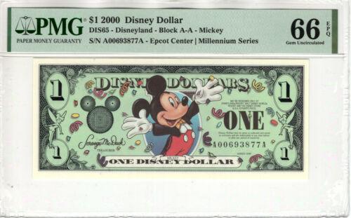 2000 $1 DISNEY DOLLAR DISNEYLAND EPCOT CENTER MICKEY: 2000 $1 DISNEY DOLLAR DISNEYLAND EPCOT CENTER MICKEY MOUSE PMG GEM 66 Country/Region of Manufacture: United States Year: 2000 Brand: DISNEY Character/Story/Theme: Mickey Mouse Franchise: Disney The MY