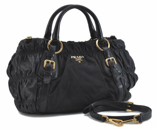 PRADA Nylon Leather 2Way Shoulder Hand Bag Black: PRADA Nylon Leather 2Way Shoulder Hand Bag Black Brand: PRADA Country/Region of Manufacture: Italy Bag Length: 12.2inches (31cm) Bag Height: 9.8inches (25cm) Bag Depth: 4.7inches (12cm) Handle Drop: 3
