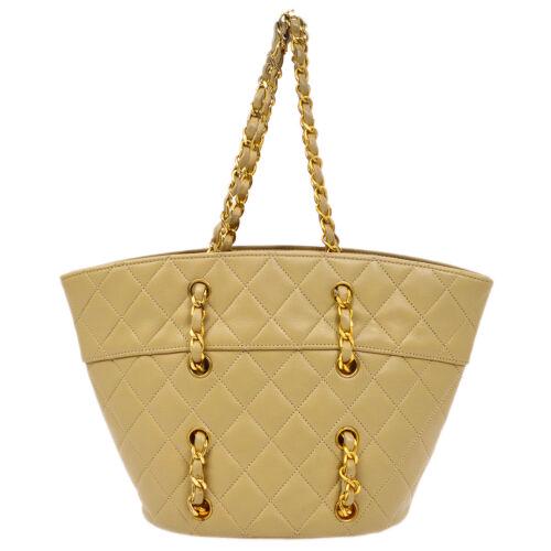 CHANEL Quilted Double Chain Hand Bag Purse Beige: CHANEL Quilted Double Chain Hand Bag Purse Beige Lambskin 1438191 Vintage Size: Medium Accents: Logo Model: CHANEL Chain Hand Bag Country/Region of Manufacture: France Department: Women Style: Handbag