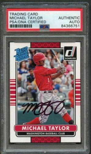 2015 Donruss Rated Rookie #38 Michael Taylor Signed: 2015 Donruss Rated Rookie #38 Michael Taylor Signed Rookie Card PSA Slabbed Graded: No Sport: Aikido PLEASE NOTE: Framed Large or heavy Items do not have shipping costs included. The exact shipping co
