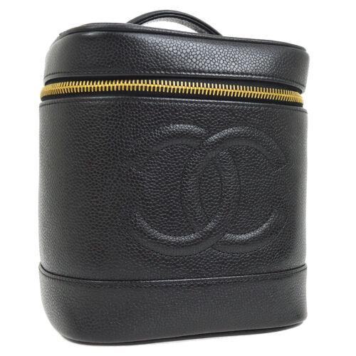 CHANEL CC Logos Cosmetic Vanity Hand Bag Black Caviar: CHANEL CC Logos Cosmetic Vanity Hand Bag Black Caviar Skin Vintage Size: Medium Country/Region of Manufacture: France Department: Women Style: Cosmetic Bag Bag Height: 6.3 Material: Caviar Skin Leathe
