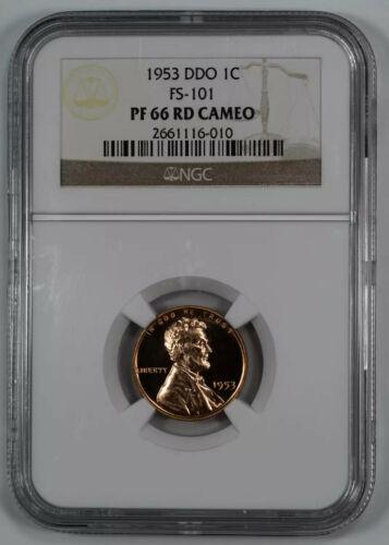 1953 DDO PROOF LINCOLN WHEAT CENT PENNY 1C FS-101 NGC: 1953 DDO PROOF LINCOLN WHEAT CENT PENNY 1C FS-101 NGC PF 66 RED - CAMEO Certification: NGC Composition: Copper Grade: PF-66 Year: 1953 Circulated/Uncirculated: Uncirculated Strike Type: PR Mint Locati