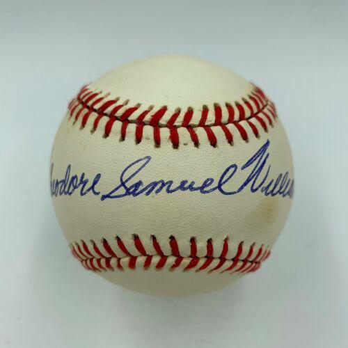 Ted "Theodore Samuel" Williams Full Name Signed Baseball JSA COA Graded MINT: Ted "Theodore Samuel" Williams Full Name Signed Baseball JSA COA Graded MINT Product: Ball Sport: Baseball-MLB Autograph Authentication: James Spence (JSA) Player: Ted Williams Original/Reprint: Origi