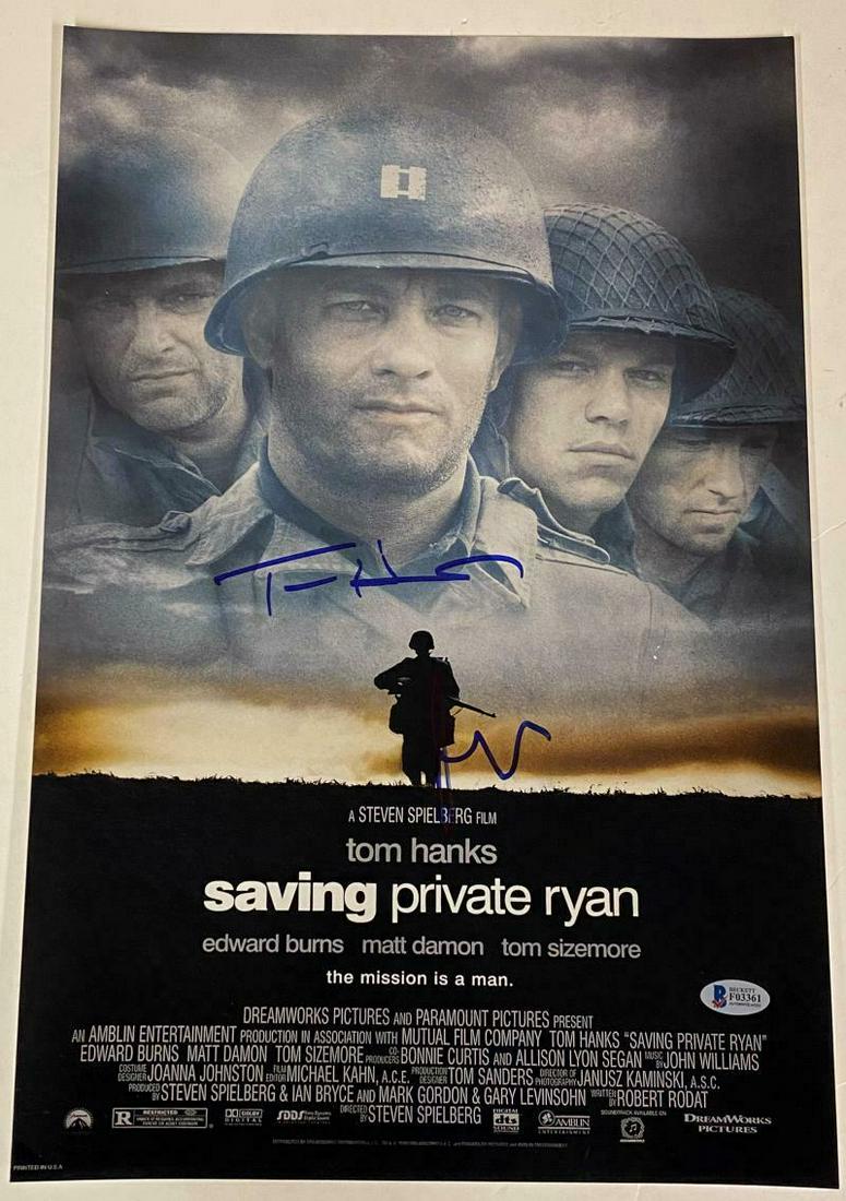 Tom Hanks & Matt Damon Authentic Autographed 12x18 Photo Poster: Tom Hanks & Matt Damon Authentic Autographed 12x18 Photo Poster Signature: Tom Hanks & Matt Damon Product: Autographed 12x18 Photo Featured Movie: Saving Private Ryan Certificate of Authenticity: Beck
